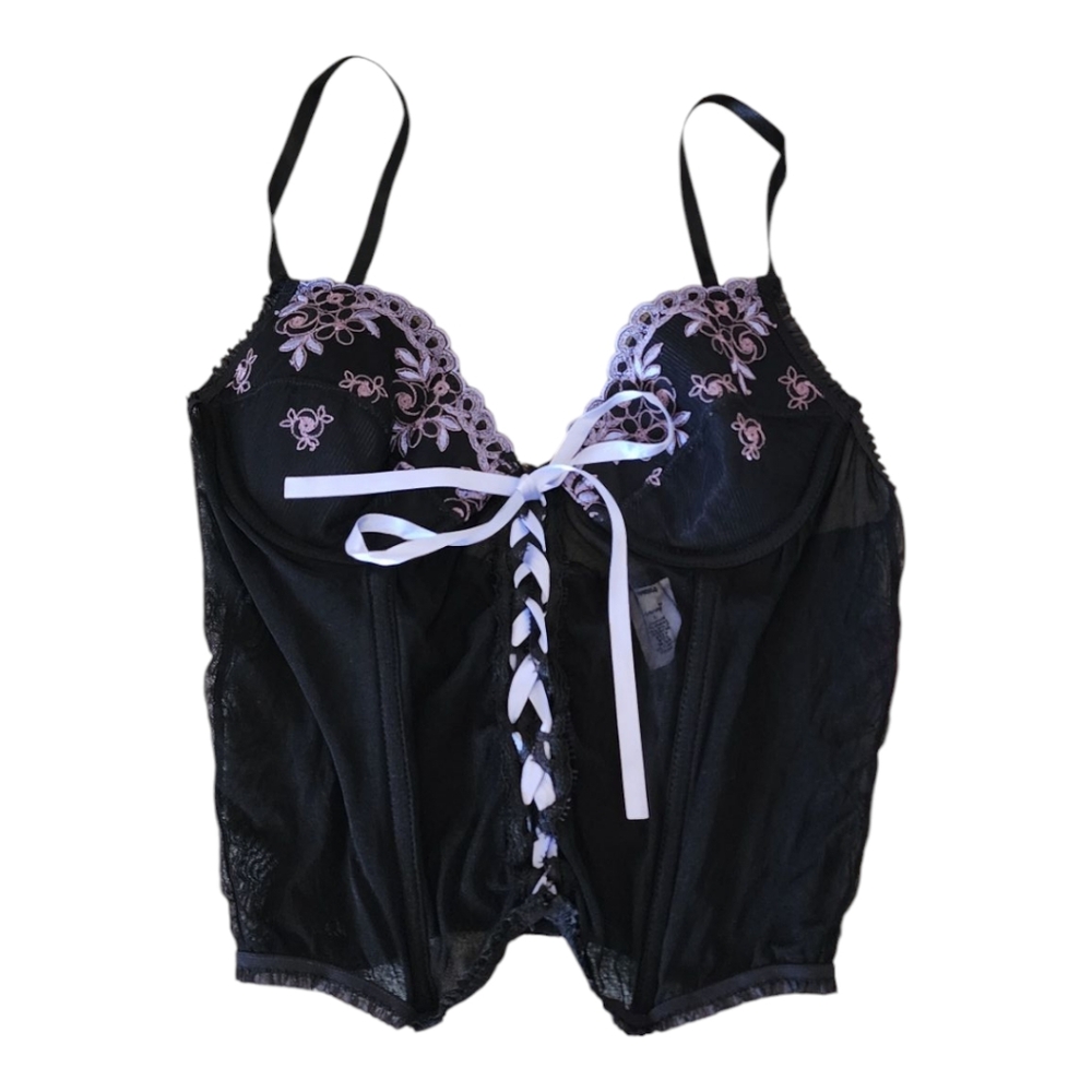 NWT Enchanting Black, Blue, And Pink Lace‎ Corset Top Size L